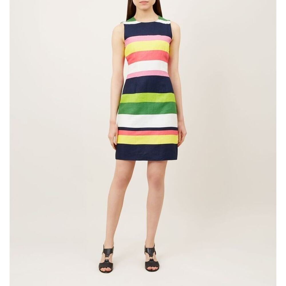 Hobbs London Designer Colorful Colorblock Linen Ives Sheath Dress US 10